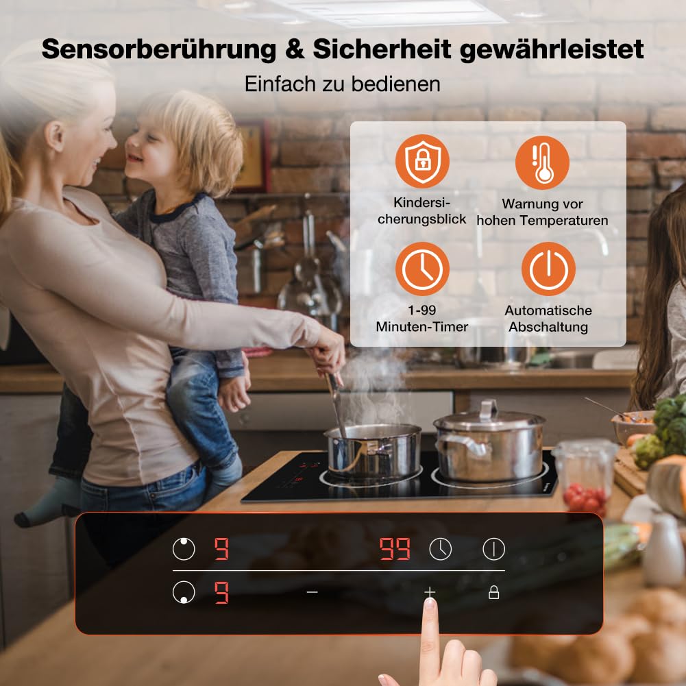 30 cm Strahlungskochfeld mit 2 Kochzonen – Glaskeramik, 3,2 kW