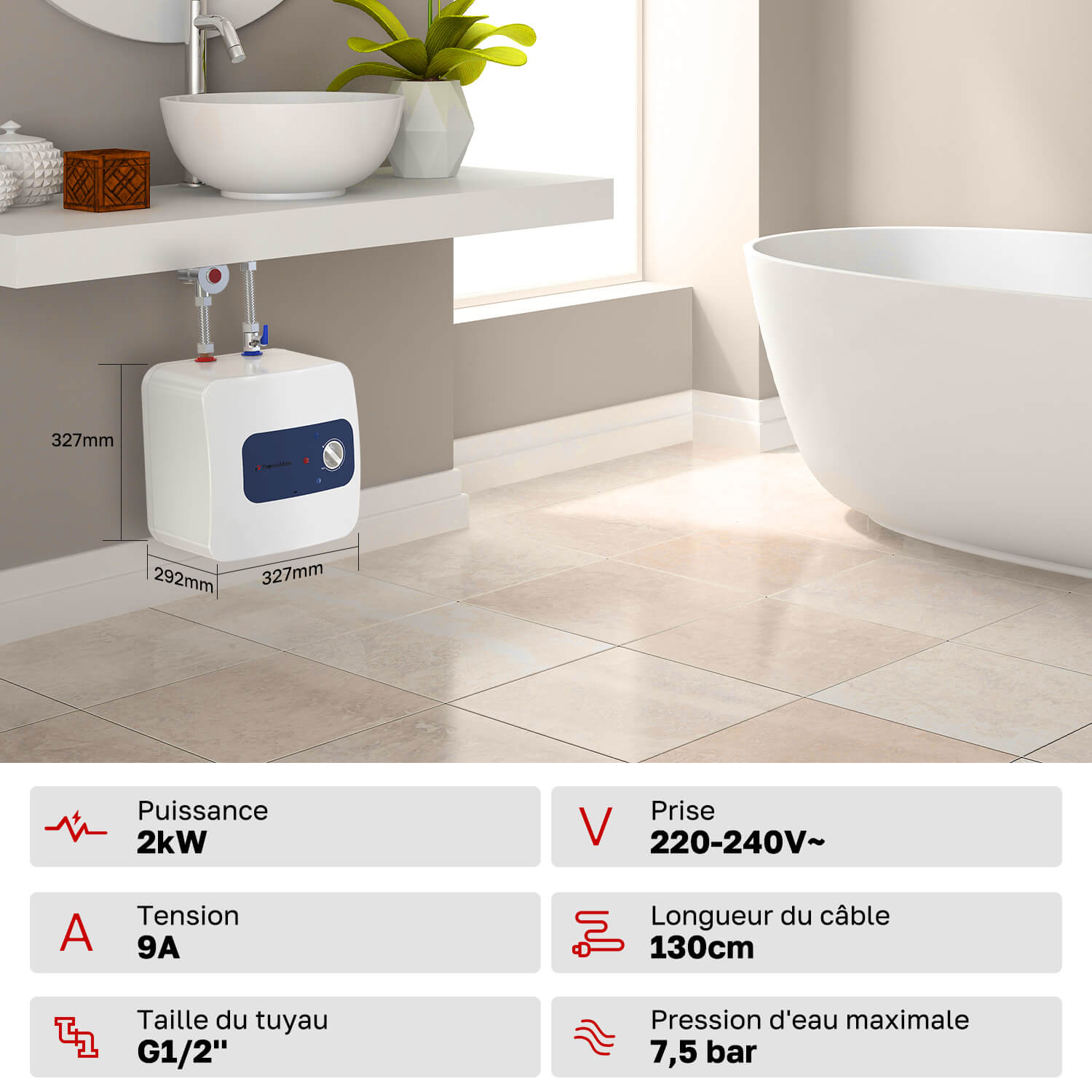 Untertischboiler 10L - Größe