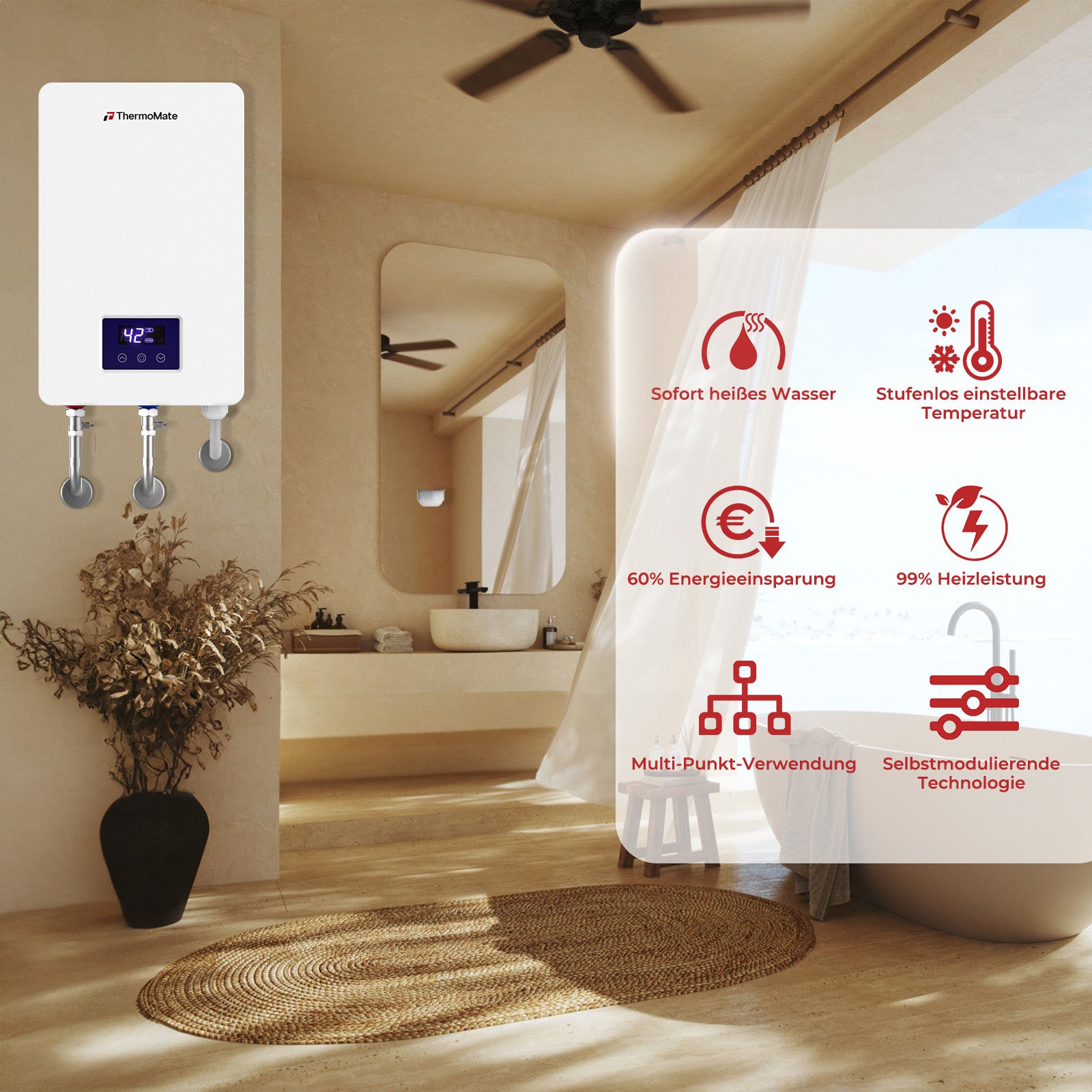 21 kW Elektrischer Durchlauferhitzer – 400 V, LED, 30–60 °C, druckfest