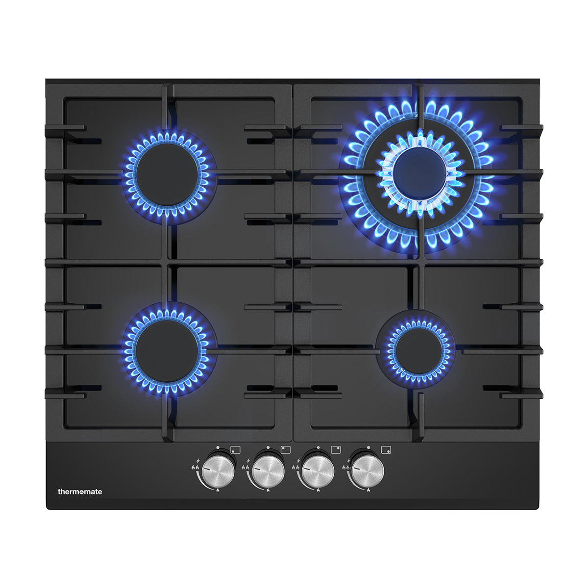 Einbau-Gaskochfeld mit 4 Brennern – Schwarzes Glas