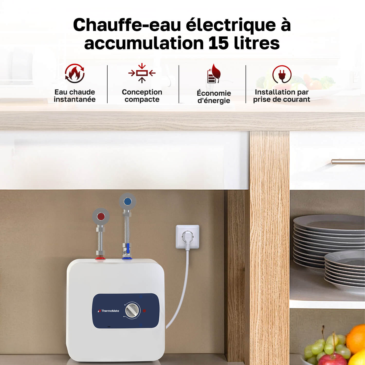 Chauffe-eau electrique a accumulation 15 litres