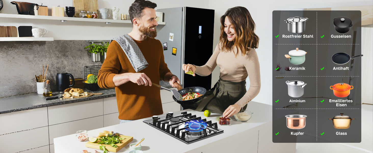 ThermoMate-30cm-Einbau-Gaskochfeld-mit-2-Kochzonen–Silber-Geeignet-fur-alle-Topfe-und-Pfannen