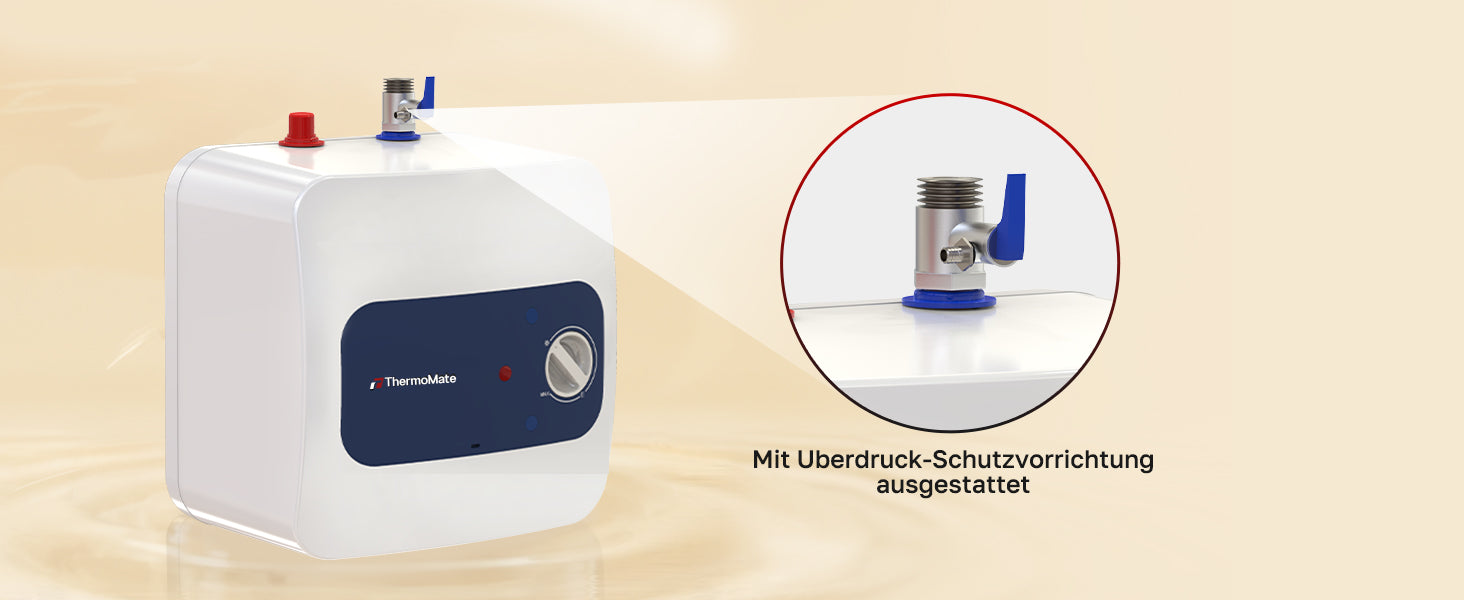ThermoMate ES05DE 5 Liter Kleinspeicher mit Überdruckschutz-Sicherheitsventil für sicheren Betrieb in Küche und Bad