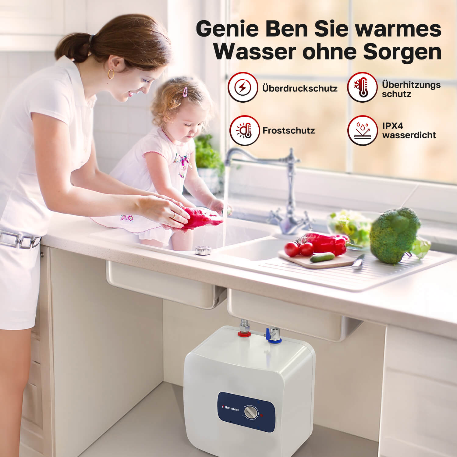 ThermoMate ES30DE Untertischboiler mit Überdruckschutz, Überhitzungsschutz, Frostschutz und IPX4 Spritzwasserschutz