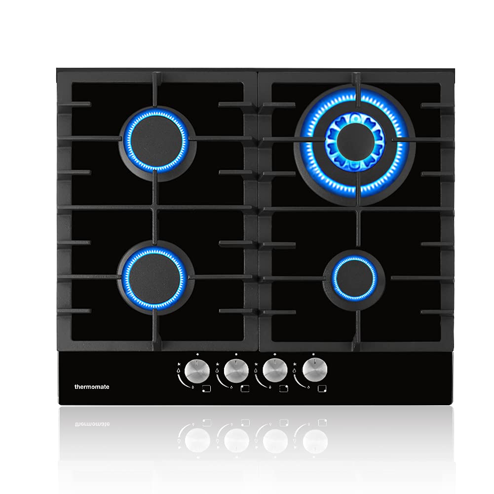 Thermomate Built-in 4 Burners Gas Hob - Black Glass Gas Cooktop