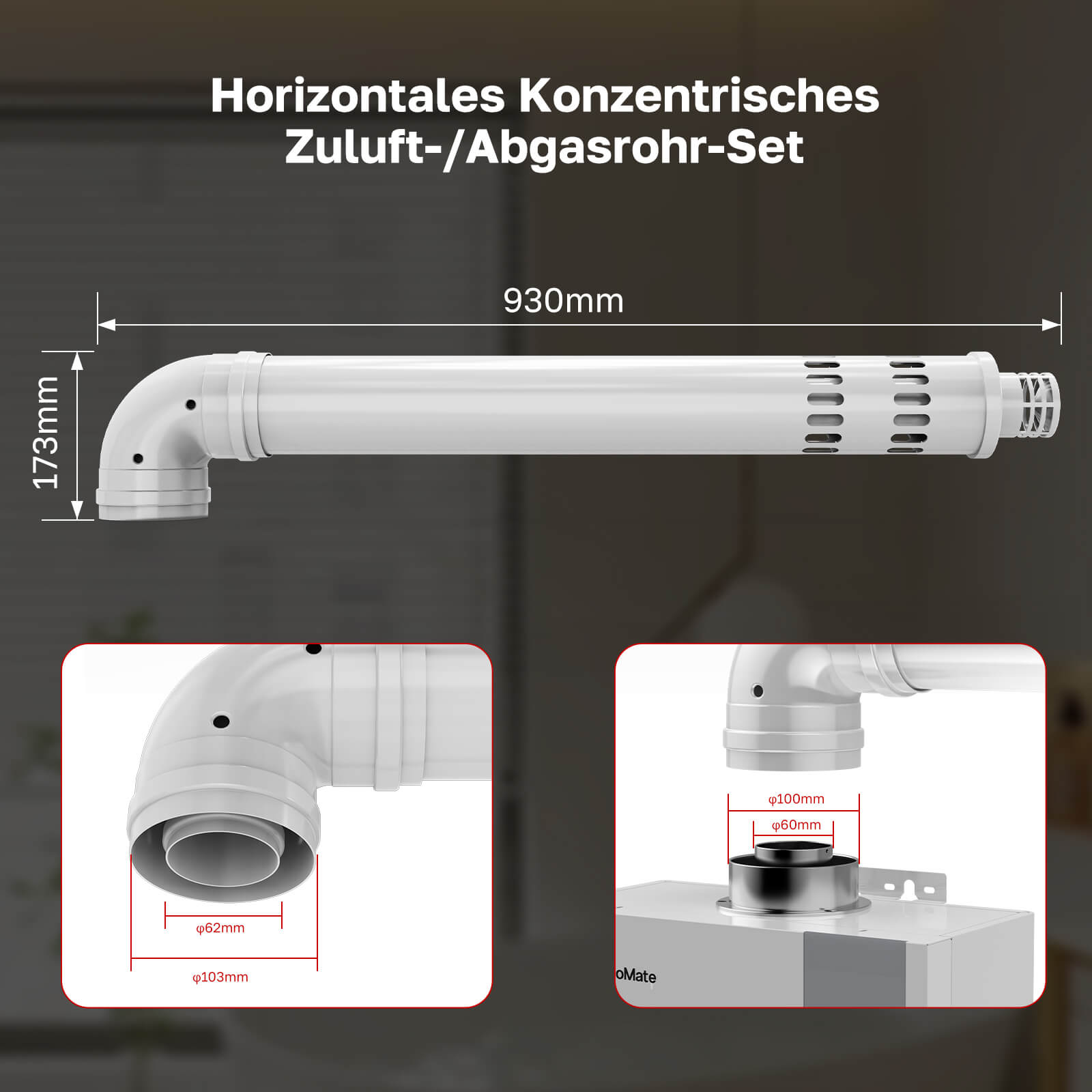 Horizontales Konzentrisches Zuluft-/Abgasrohr-Set