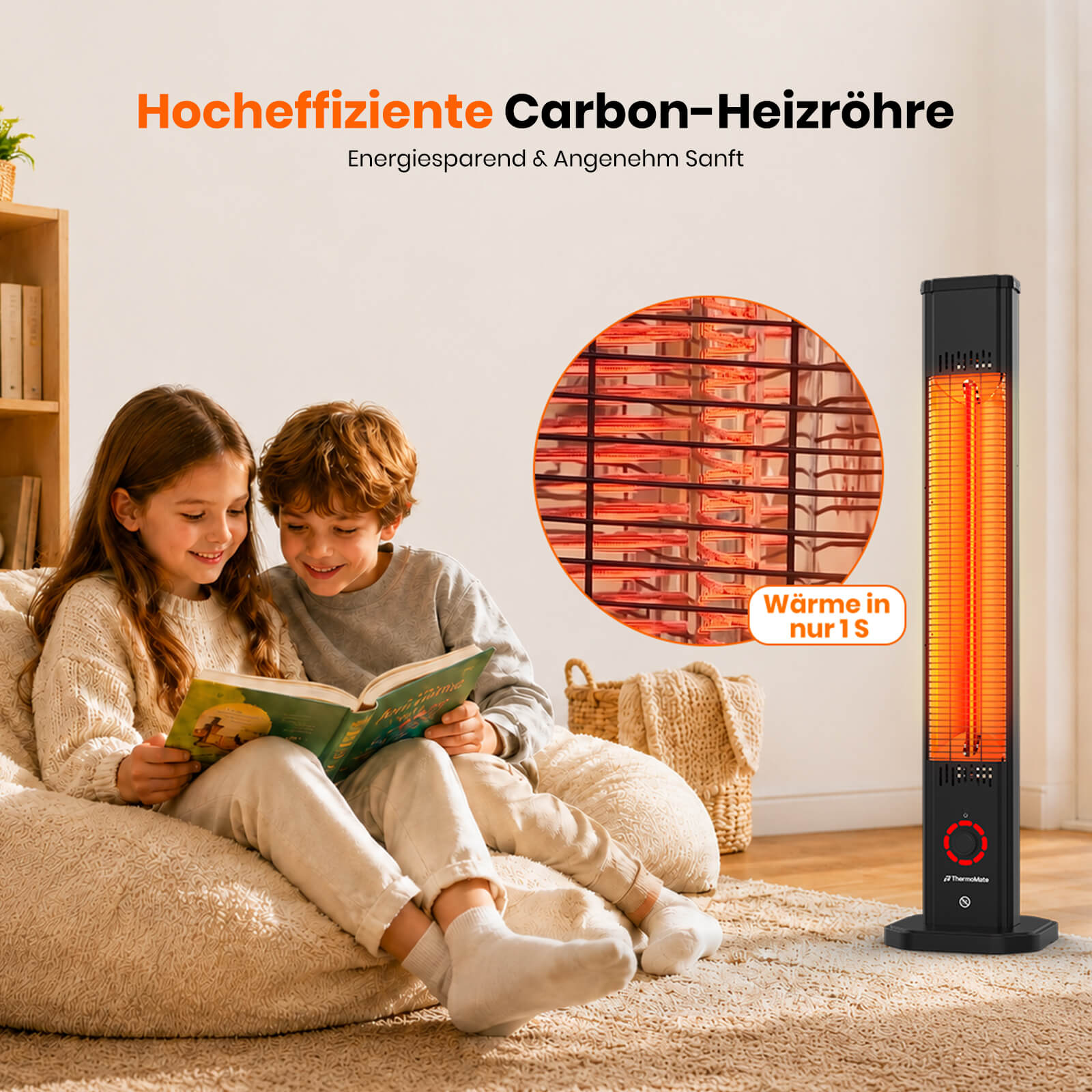 ThermoMate Carbon-Infrarot-Heizstrahler mit hochwertigem Heizelement für schnelle und angenehme Strahlungswärme
