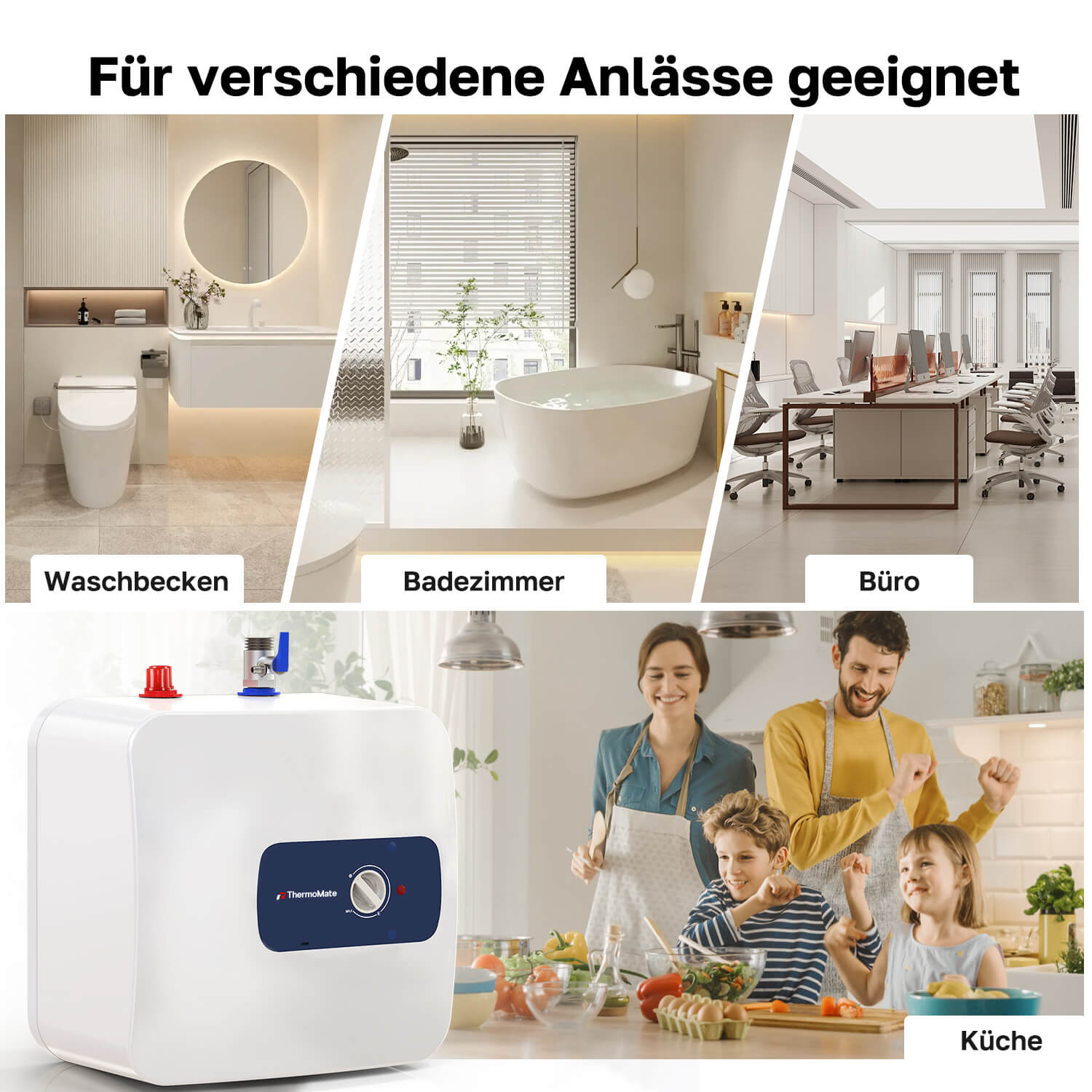 ThermoMate ES30DE 30 Liter Warmwasserspeicher für Waschbecken, Badezimmer, Büro und Küche