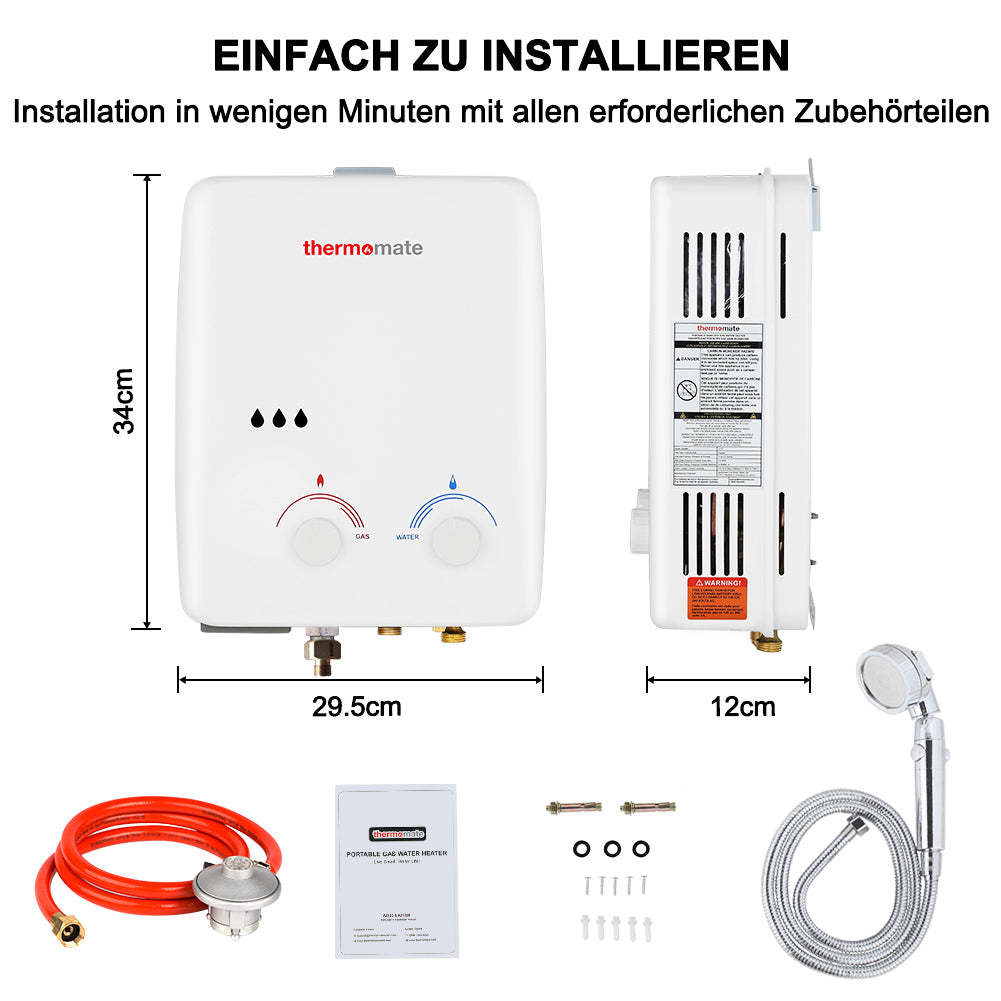 Chauffe-eau à gaz sans réservoir au gaz propane 5L - 50 mbar